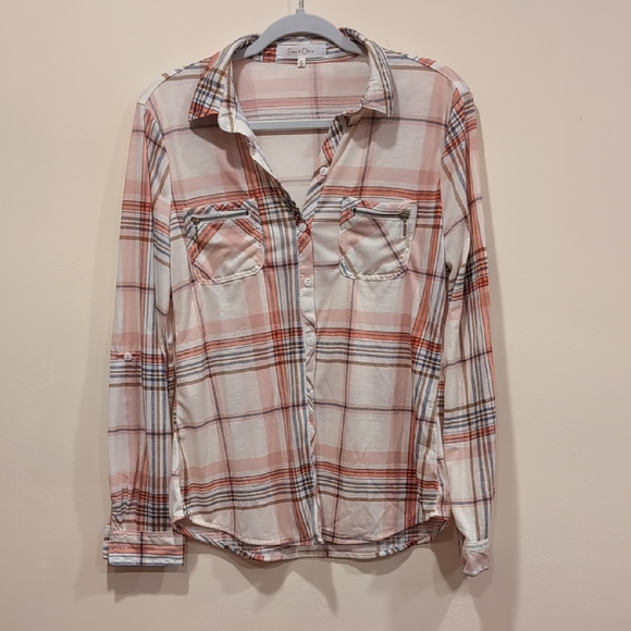 Divided Pink and White Plaid Button-Down Shirt - Picture 1 of 8